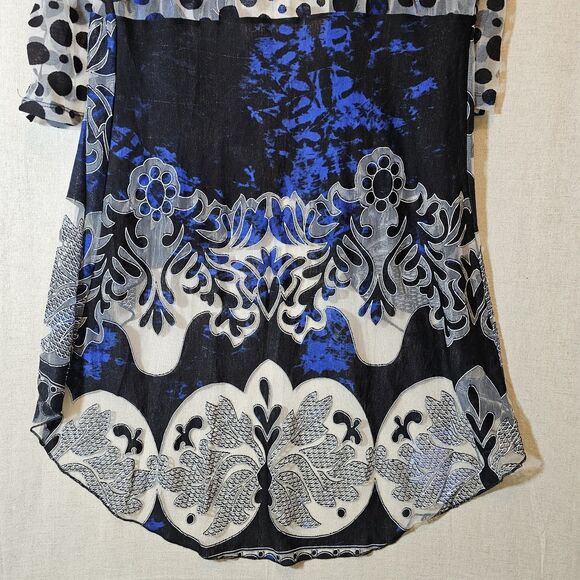 Anis A Cardigan Women Medium Black Blue 3/4 Sleeve Ruffle Fitted Sheer Boho - Picture 7 of 10